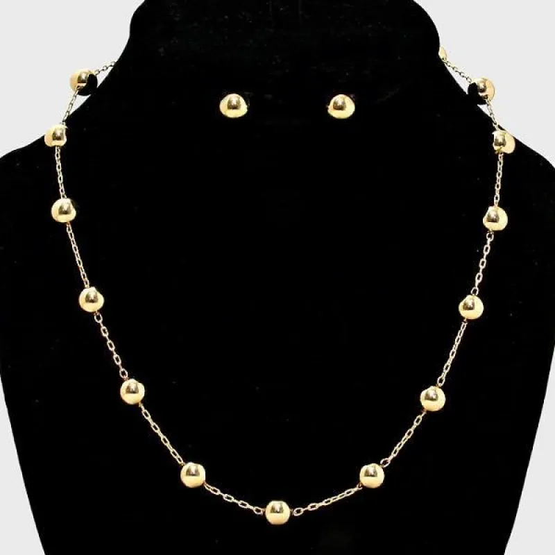 Gold Ball Necklace with Ball Stud Earrings ( 3949 G ) sold by Oh My Jewelry