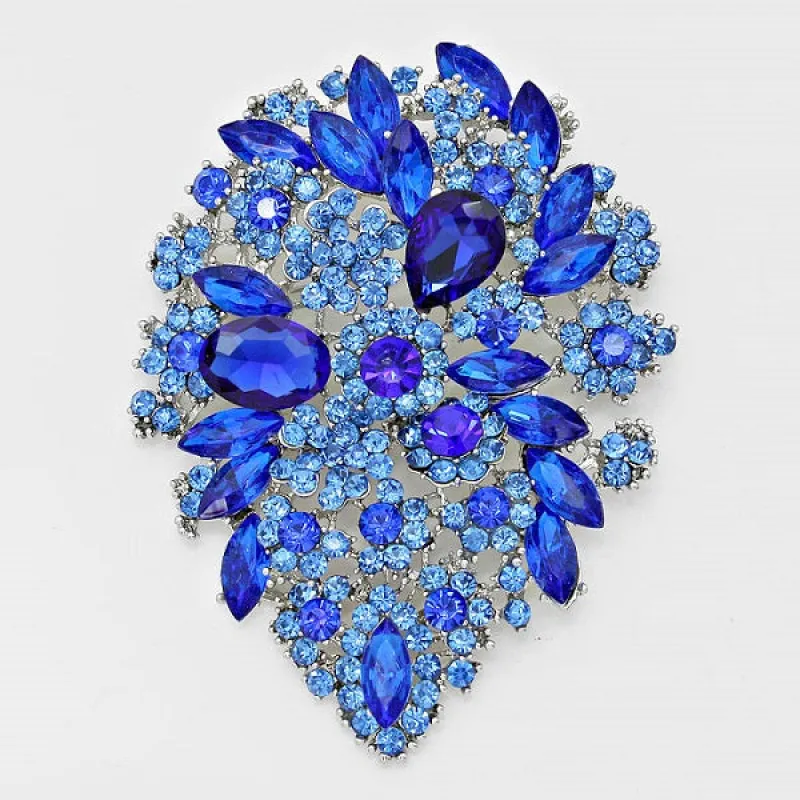 4" Silver Teardrop Brooch with Blue Rhinestones ( 0691 RBL ) sold by Oh My Jewelry