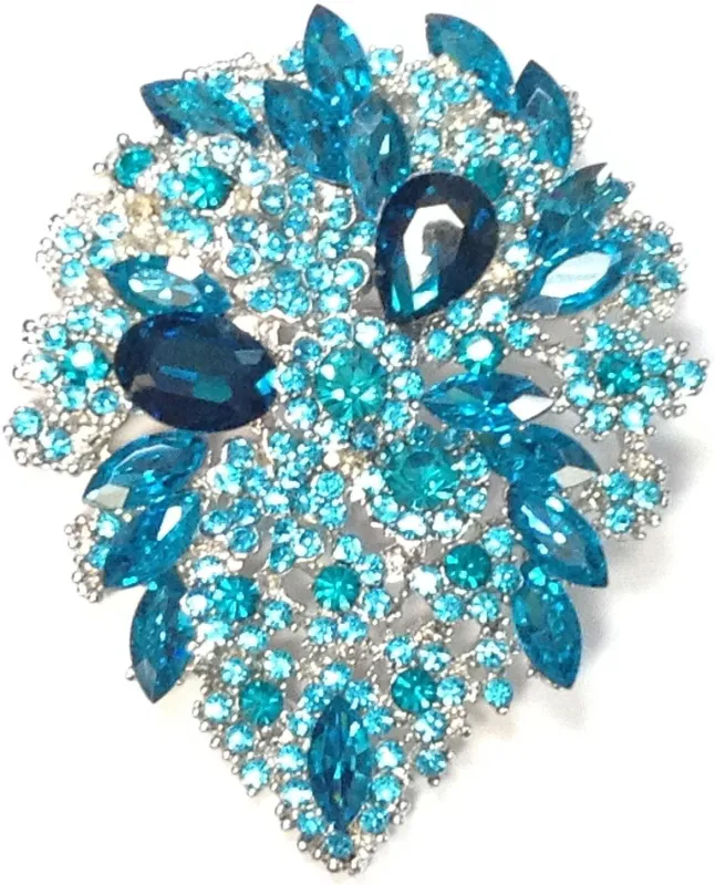 SILVER TEARDROP BROOCH AQUA ( 0691 AQ ) sold by Oh My Jewelry