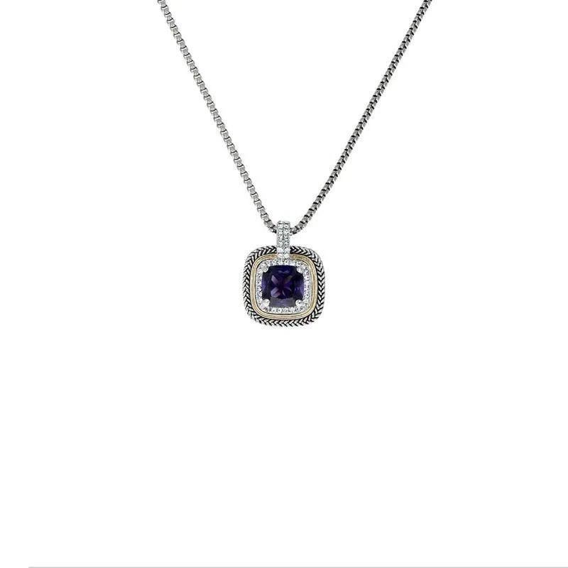 16" Necklace With AMETHYST CZ Pendant And Clear Rhinestones ( 2993 AMY ) sold by Oh My Jewelry