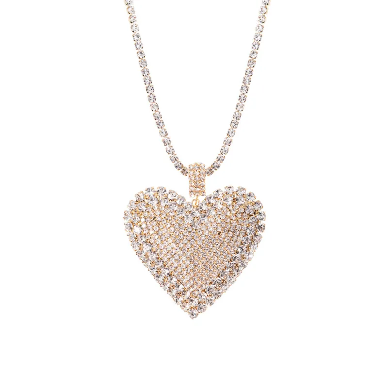 Gold Heart Necklace Clear Stones ( 18392 VCRG ) sold by Oh My Jewelry