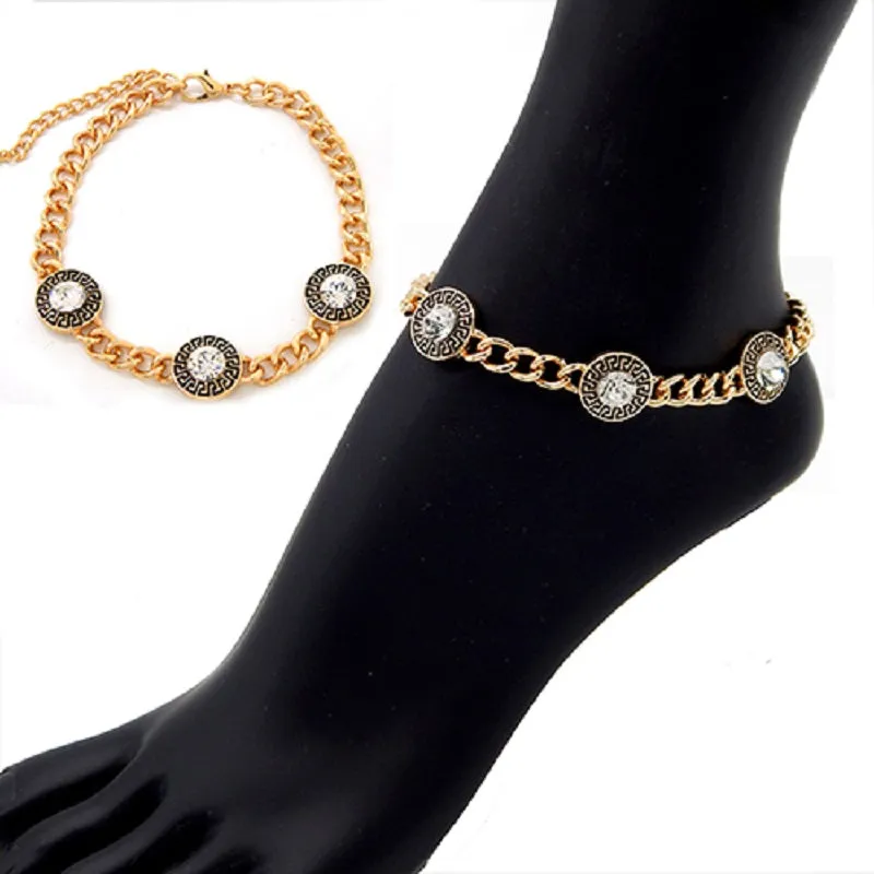 GOLD ANKLET GREEK CLEAR STONES ( 2022 GDCLR ) sold by Oh My Jewelry