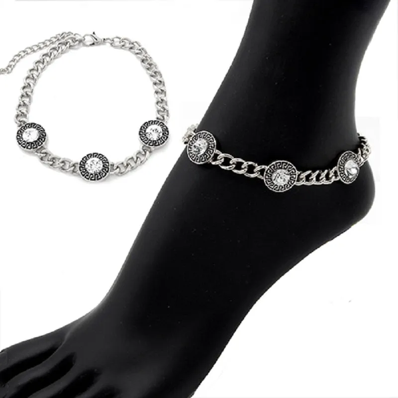 SILVER ANKLET GREEK CLEAR STONES ( 2022 RDCLR ) sold by Oh My Jewelry