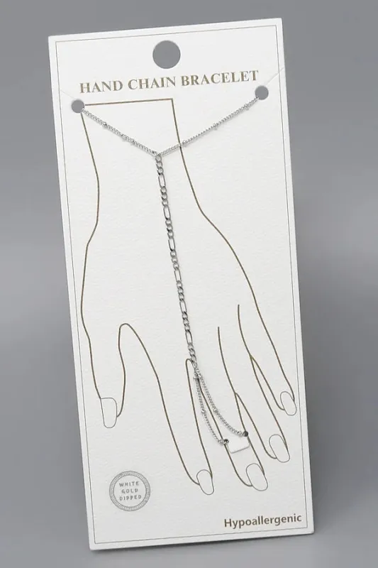 White Gold Dipped Chain Hand Chain ( 6308 R ) sold by Oh My Jewelry