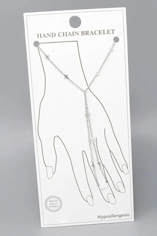White Gold Dipped Cross Hand Chain ( 8087 R ) sold by Oh My Jewelry