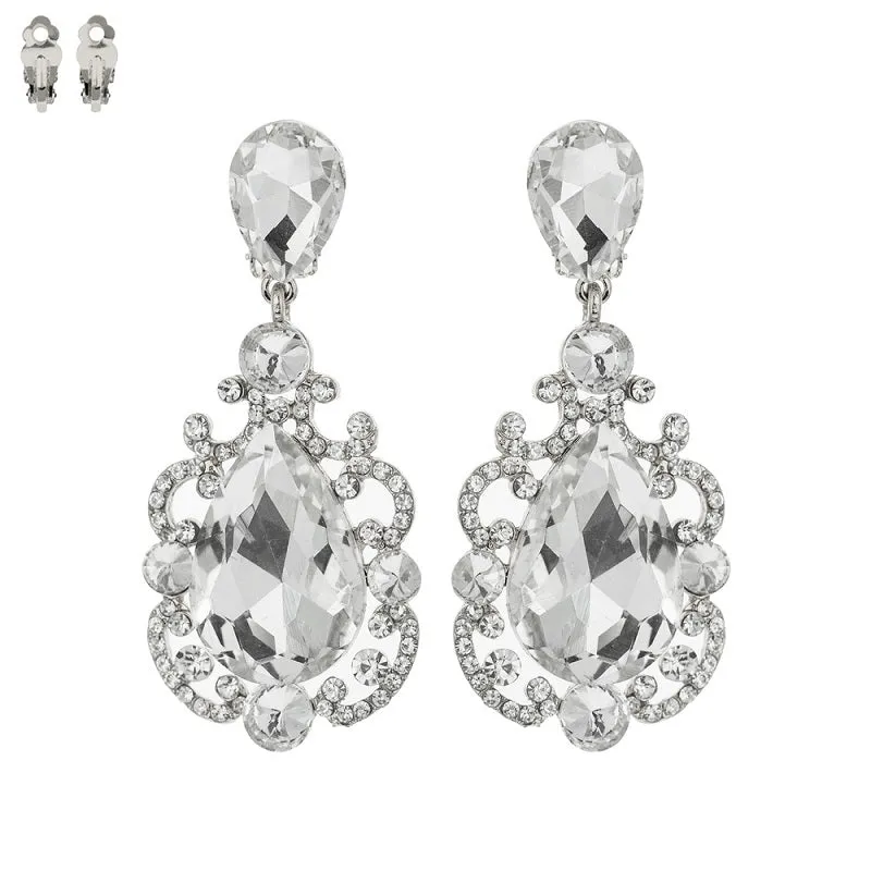 SILVER CLEAR CLIP ON EARRINGS ( 175 RCL ) sold by Oh My Jewelry
