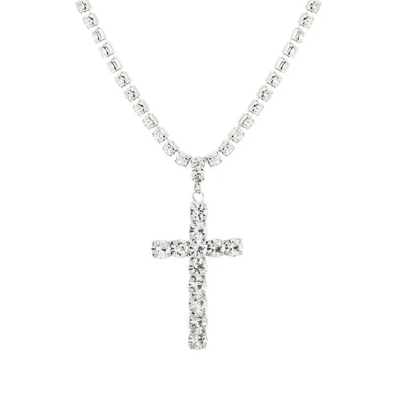 SILVER NECKLACE CROSS PENDANT CLEAR STONES ( 18096 CRS ) sold by Oh My Jewelry