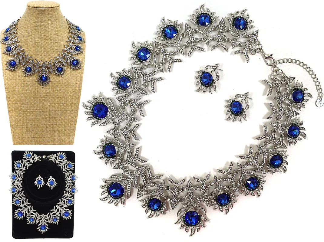 Silver Blue Clear Necklace Set ( 9189 BLCRY ) sold by Oh My Jewelry