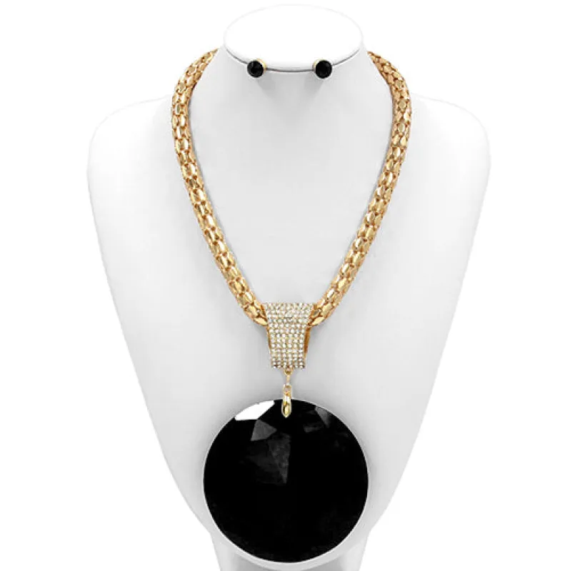 GOLD NECKLACE SET BLACK STONES ( 7299 GDBK ) sold by Oh My Jewelry