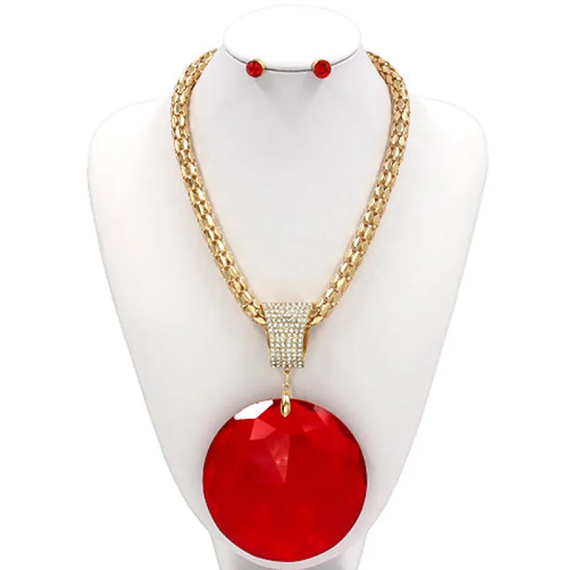GOLD NECKLACE SET RED STONES ( 7299 GDLSM ) sold by Oh My Jewelry