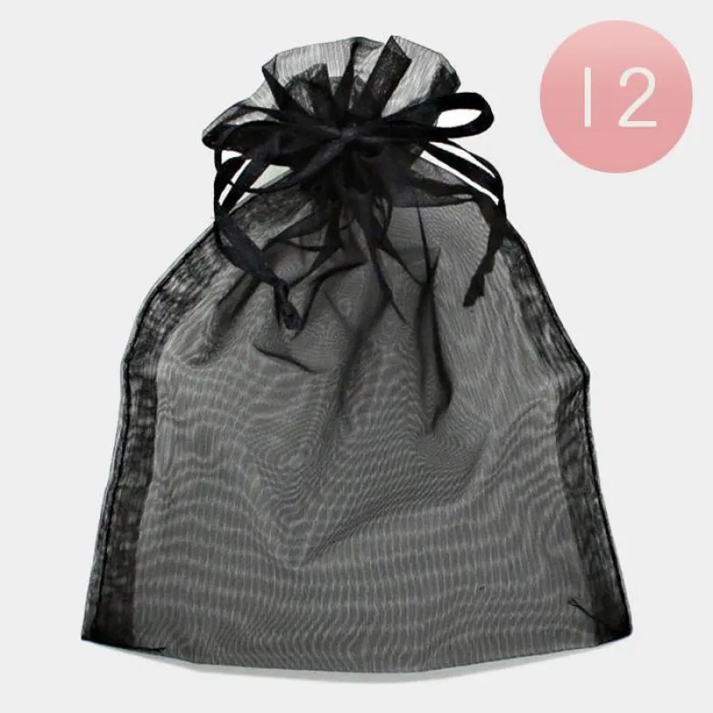 5.5" x 6.5" BLACK Organza Gift Bag 12 Pieces L ( 1002 BK ) sold by Oh My Jewelry