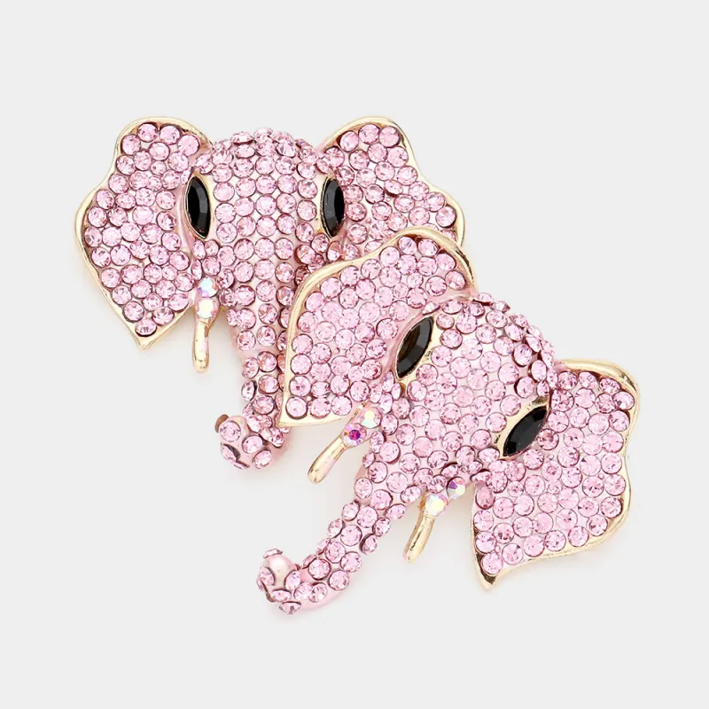 GOLD ELEPHANT HEAD EARRINGS PINK STONES ( 2407 GPK ) sold by Oh My Jewelry