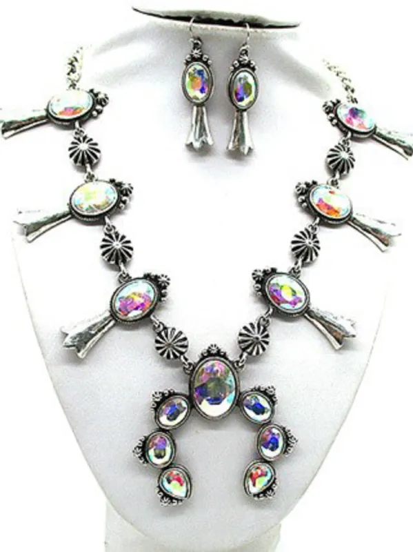 Silver Necklace Set AB Stones ( 2346 SBAB ) sold by Oh My Jewelry