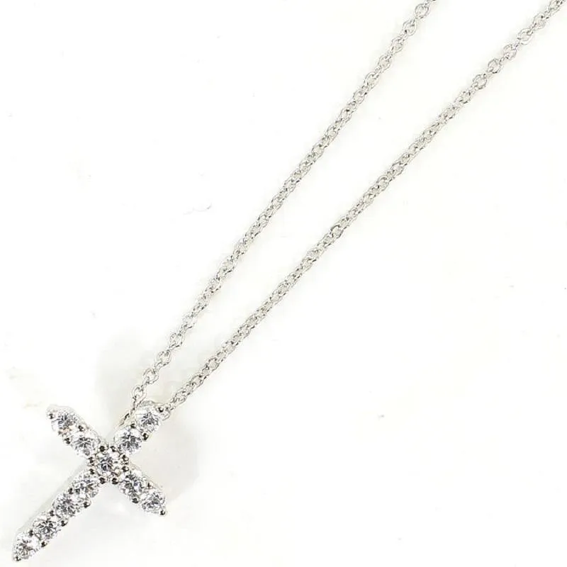 White Gold Dipped Cubic Zirconia Cross Charm Necklace ( 3030 RCR ) made by Oh My Jewelry