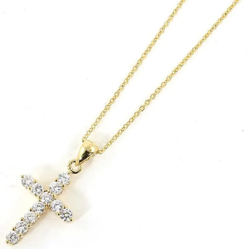 Gold Dipped Cubic Zirconia Cross Charm Necklace ( 3030 ) sold by Oh My Jewelry
