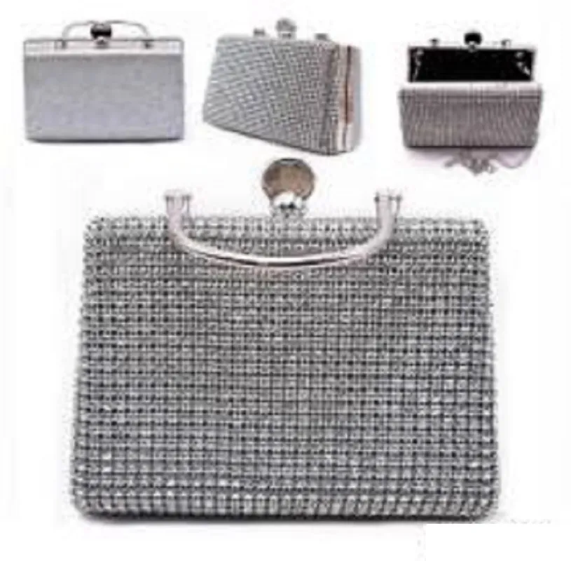 SILVER PURSE CLEAR STONES ( 12258 S ) sold by Oh My Jewelry