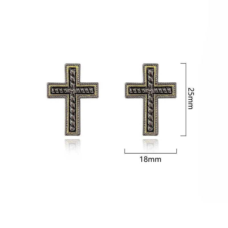 SILVER GOLD CROSS EARRINGS ( 1055 ) sold by Oh My Jewelry