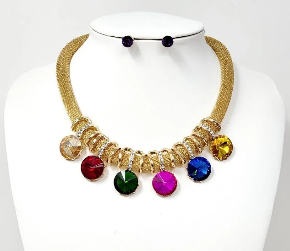 GOLD NECKLACE SET MULTICOLOR STONES ( 10511 GMT ) sold by Oh My Jewelry
