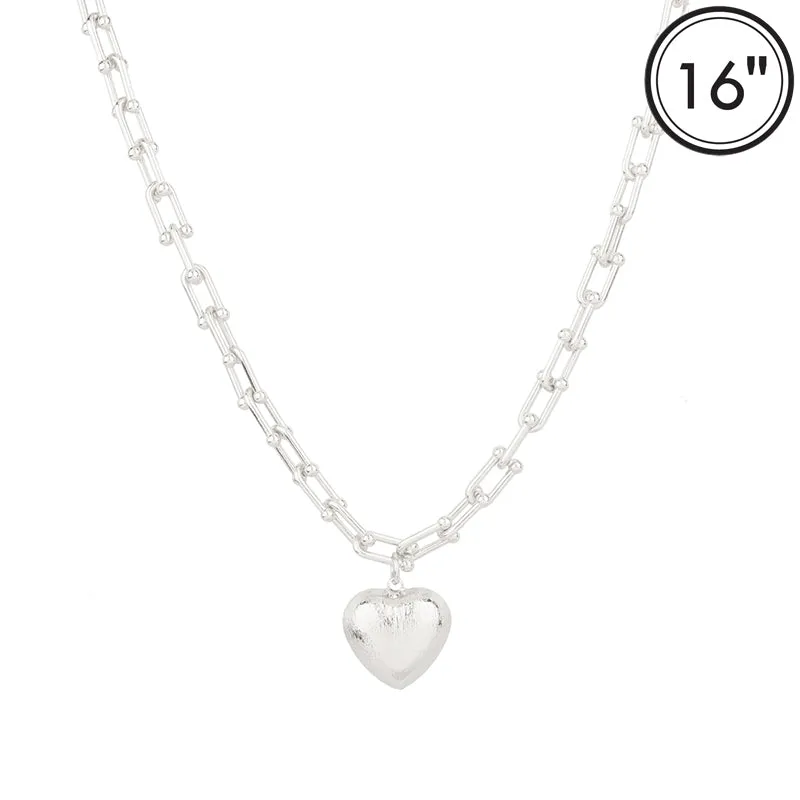 18K SILVER DIPPED BRUSHED HEART CHARM NECKLACE ( 2175 RD ) sold by Oh My Jewelry