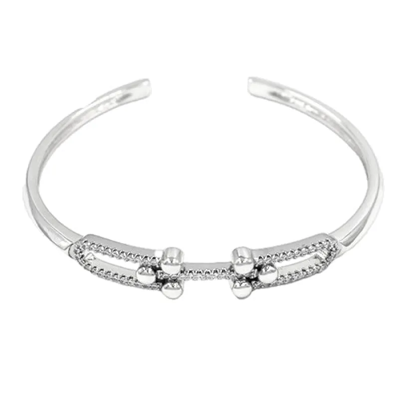 SILVER CUFF BANGLE CLEAR CZ STONES ( 2166 RD ) sold by Oh My Jewelry