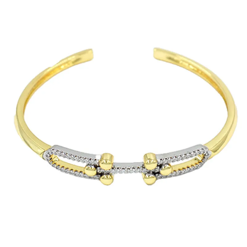 GOLD CUFF BANGLE CLEAR CZ STONES ( 2166 GD ) sold by Oh My Jewelry