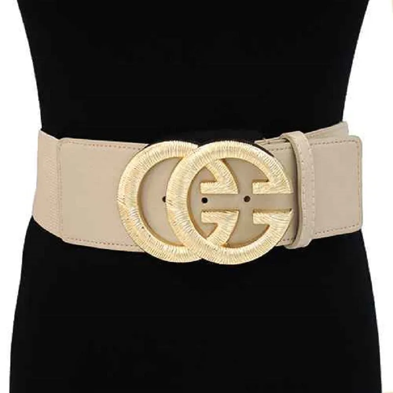 BEIGE STRETCH BELT WITH GOLD ( 1521 GDBE ) sold by Oh My Jewelry