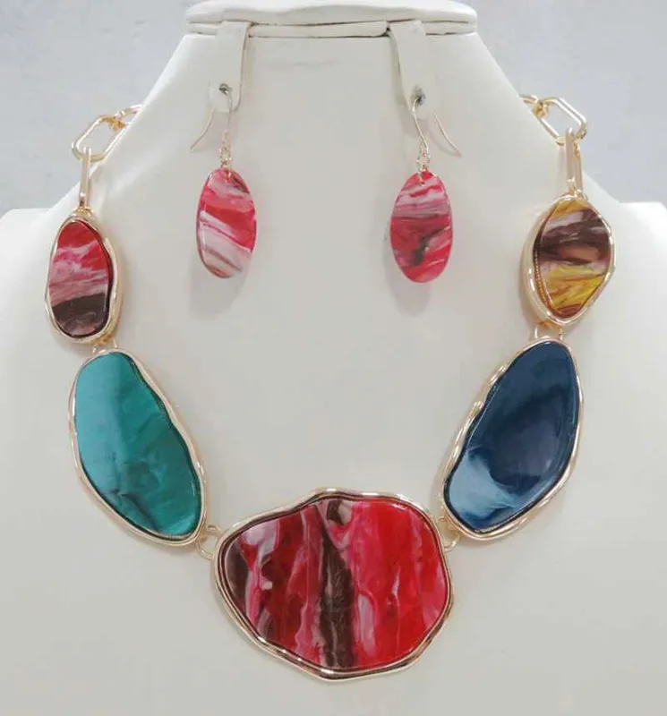 MULTICOLOR PRINT NECKLACE SET ( 5098 MT ) sold by Oh My Jewelry