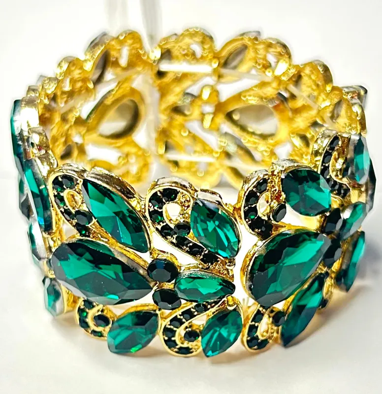 GOLD STRETCH BRACELET GREEN STONES ( 9206 GGN ) sold by Oh My Jewelry