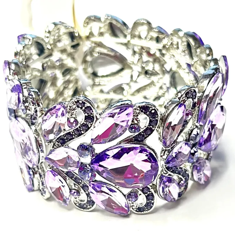 SILVER STRETCH BRACELET LAVENDER STONES ( 9206 SLV ) sold by Oh My Jewelry