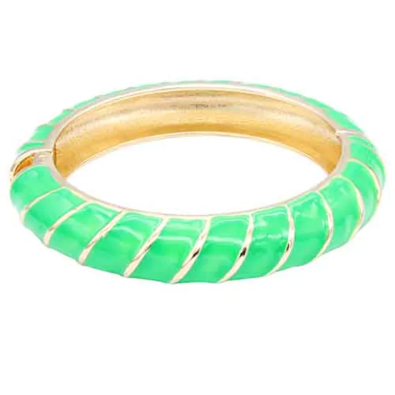 GOLD PLATED GREEN COLOR ENAMEL HINGED BANGLE ( 5432 GR ) sold by Oh My Jewelry