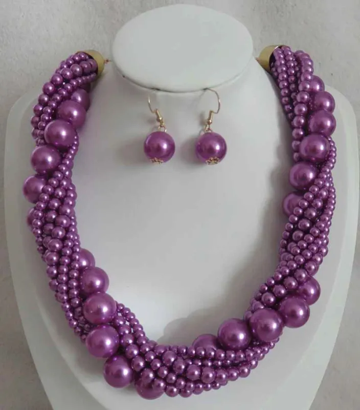 GOLD LIGHT PURPLE PEARL NECKLACE SET ( 603 LPP ) sold by Oh My Jewelry