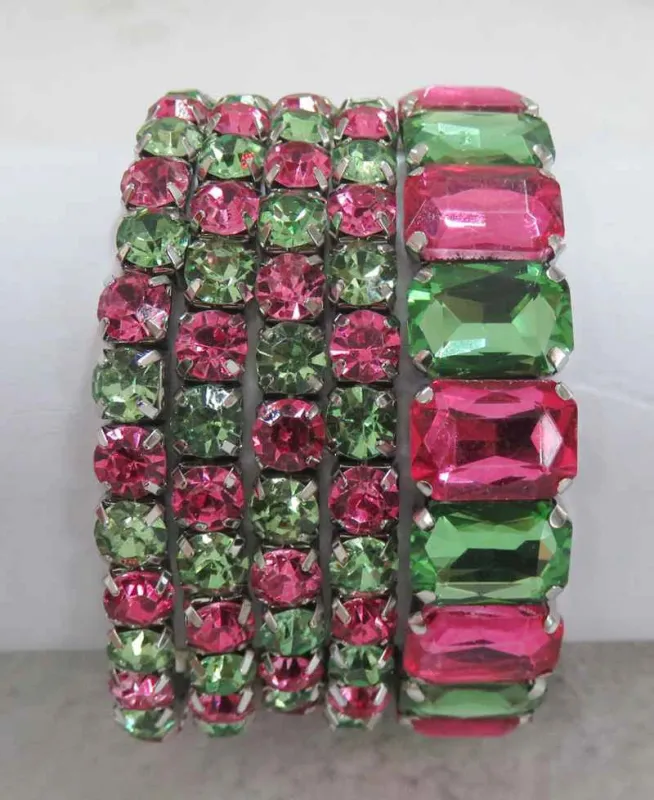 SILVER STRETCH BRACELETS PINK GREEN STONES ( 629 SPG ) sold by Oh My Jewelry