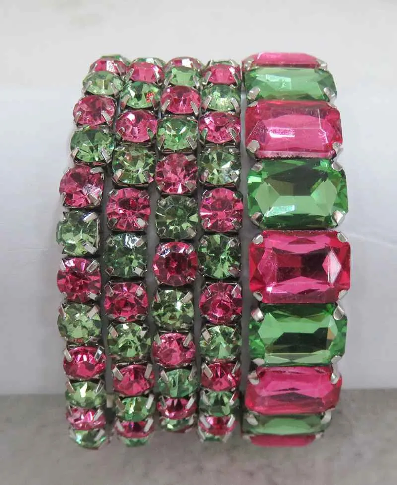 SILVER STRETCH BRACELETS PINK GREEN STONES ( 629 SPG ) sold by Oh My Jewelry