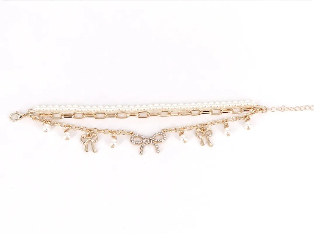 GOLD CREAM PEARL BRACELET CLEAR STONES ( 1566 GDCR ) sold by Oh My Jewelry