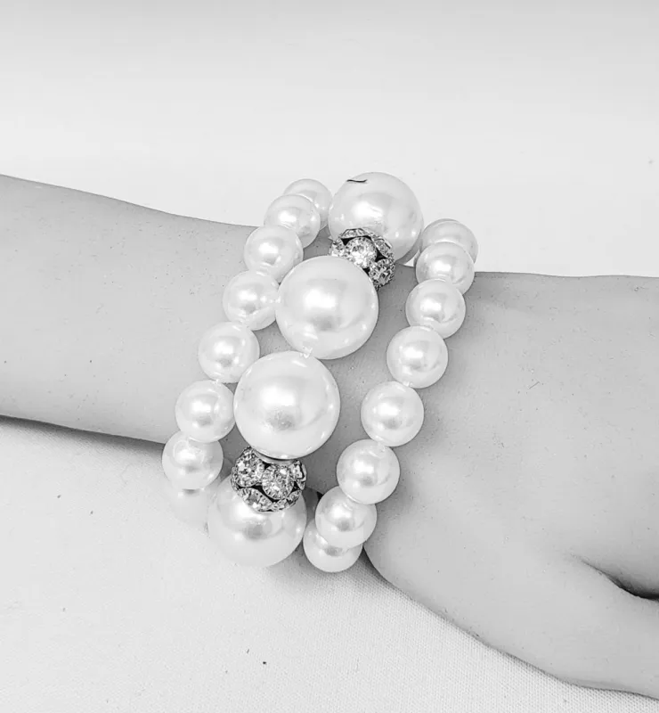 SILVER WHITE PEARL BRACELET ( 10434 RWH ) sold by Oh My Jewelry
