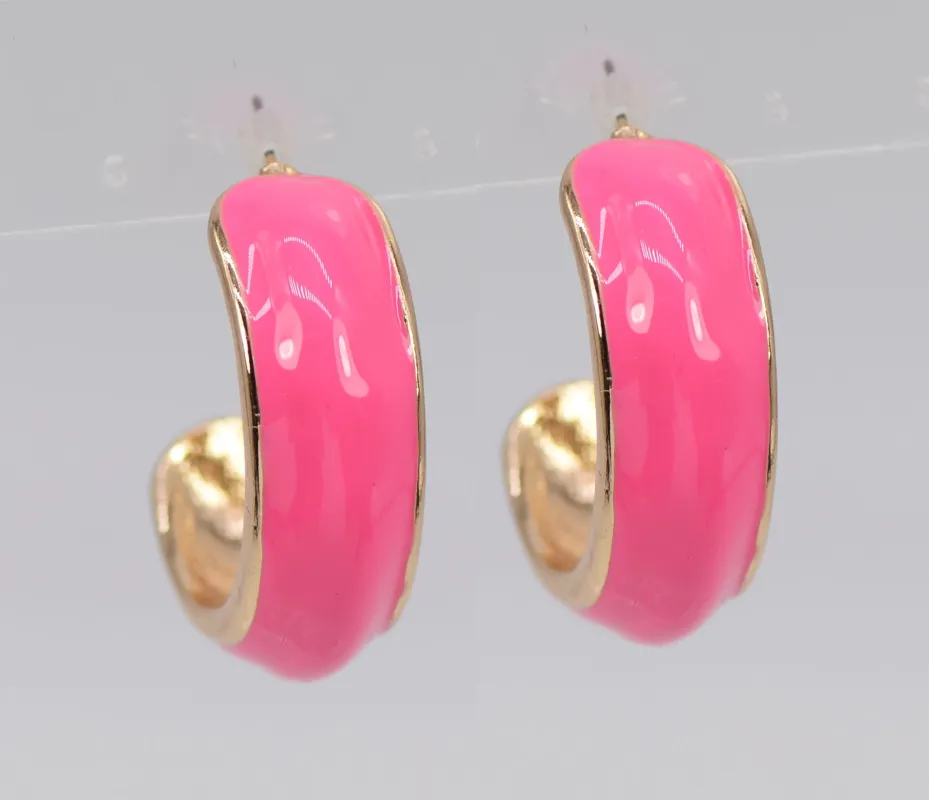 GOLD HOT PINK HOOP EARRINGS ( 3131 GLHPK ) sold by Oh My Jewelry