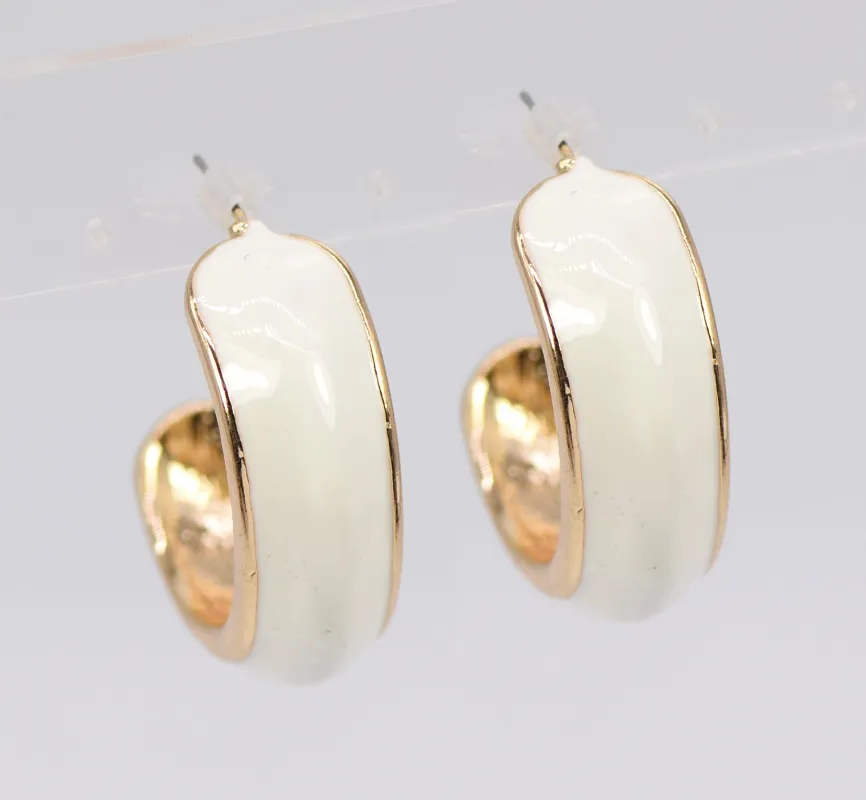 GOLD WHITE HOOP EARRINGS ( 3131 GLWHT ) sold by Oh My Jewelry