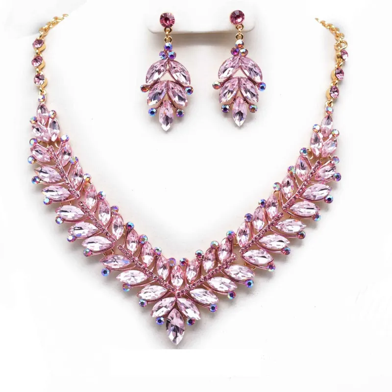 GOLD NECKLACE SET PINK STONES ( 11981 GPK ) sold by Oh My Jewelry