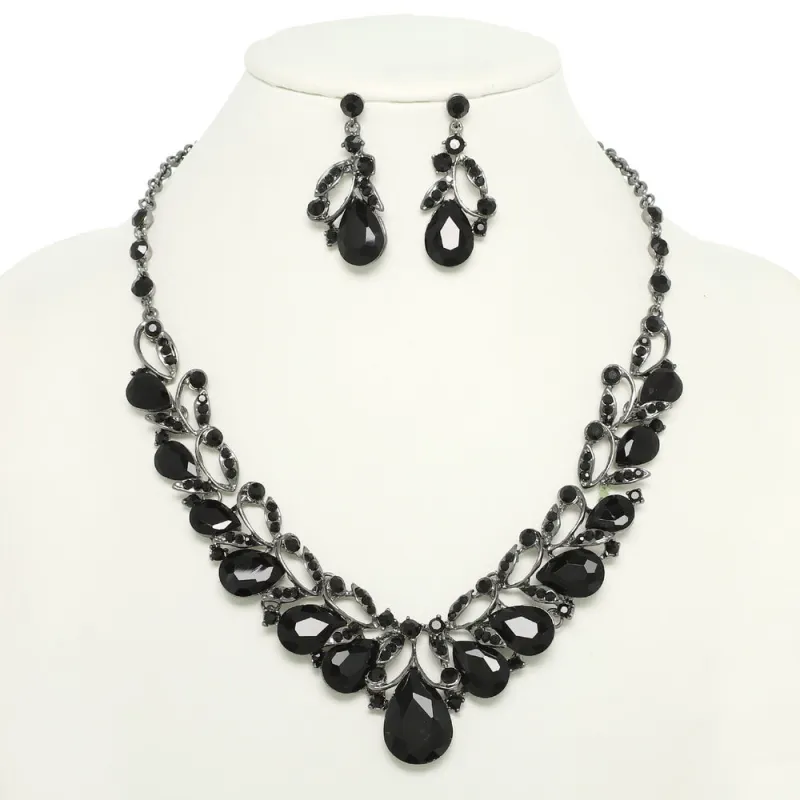 BLACK CRYSTAL NECKLACE SET ( 10183 BJT ) sold by Oh My Jewelry