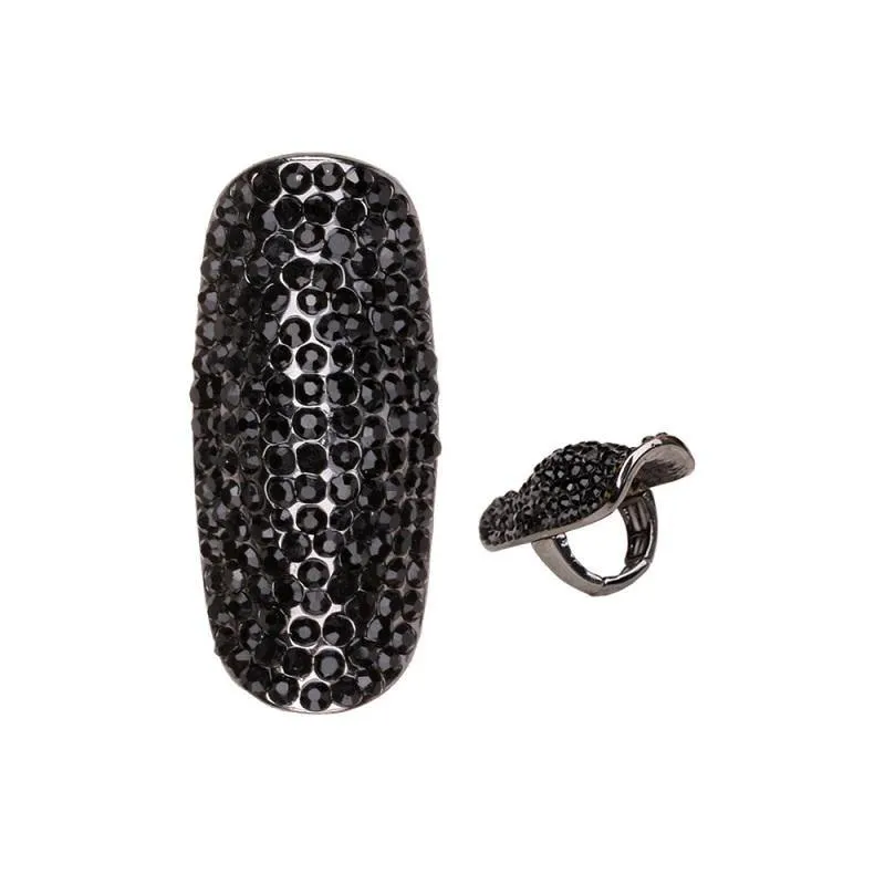 Hematite Stretch Ring with Black Rhinestones ( 150 BJT ) sold by Oh My Jewelry