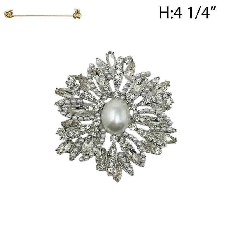 SILVER BROOCH CLEAR STONES WHITE PEARLS ( 3081 RWH ) sold by Oh My Jewelry
