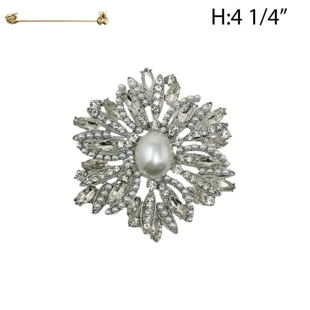SILVER BROOCH CLEAR STONES WHITE PEARLS ( 3081 RWH ) sold by Oh My Jewelry