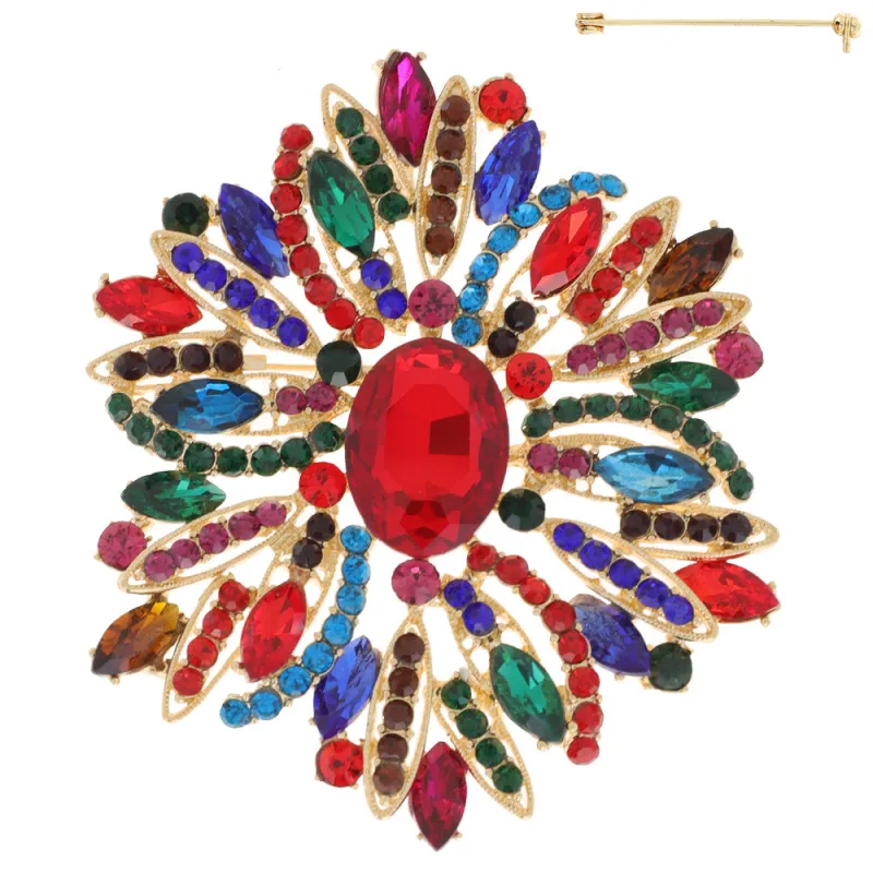 GOLD BROOCH MULTI COLOR STONES ( 3081 GMU ) sold by Oh My Jewelry