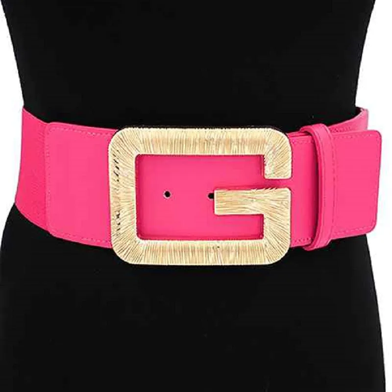 PINK STRETCH BELT WITH GOLD ( 1520 GDPK ) sold by Oh My Jewelry