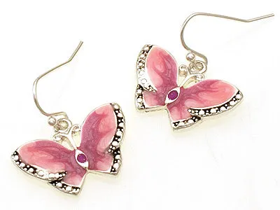 SILVER PINK BUTTERFLY EARRINGS ( 31526 SPK ) sold by Oh My Jewelry