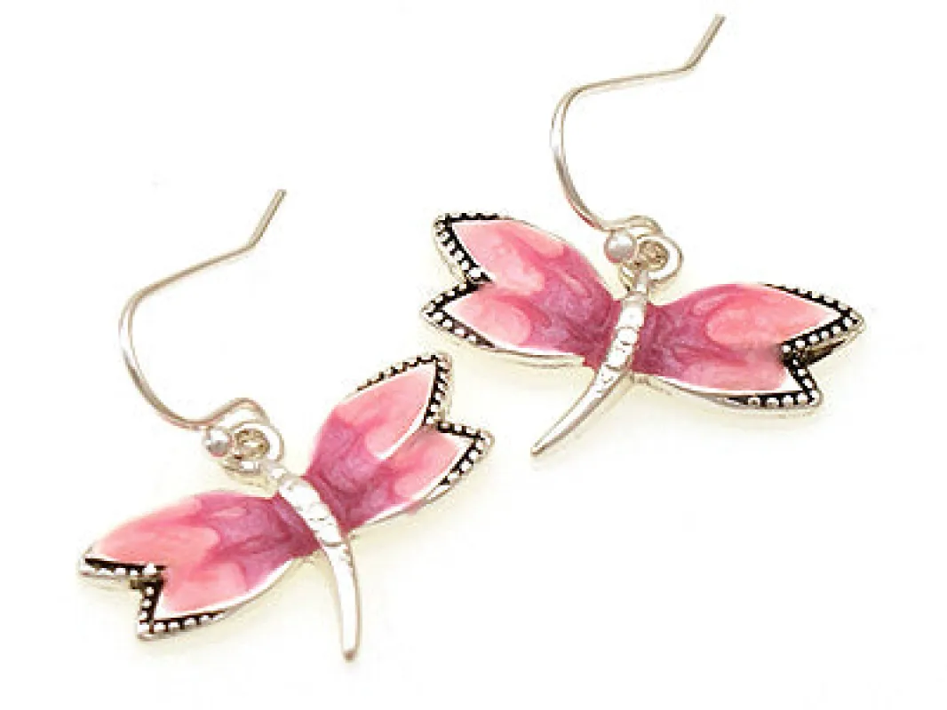 SILVER PINK DRAGONFLY EARRINGS ( 31527 SPK ) sold by Oh My Jewelry