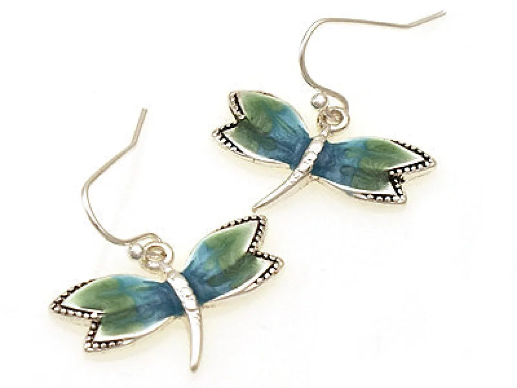 SILVER BLUE DRAGONFLY EARRINGS ( 31527 SBL ) sold by Oh My Jewelry