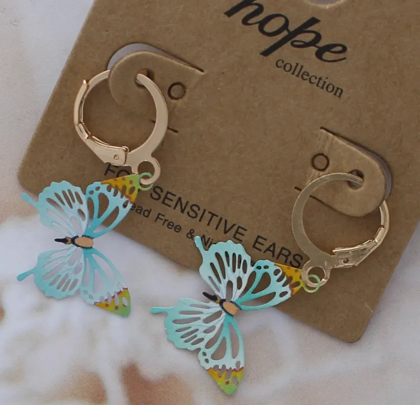 GOLD TURQUOISE BUTTERFLY EARRINGS ( 943 GTQ ) sold by Oh My Jewelry