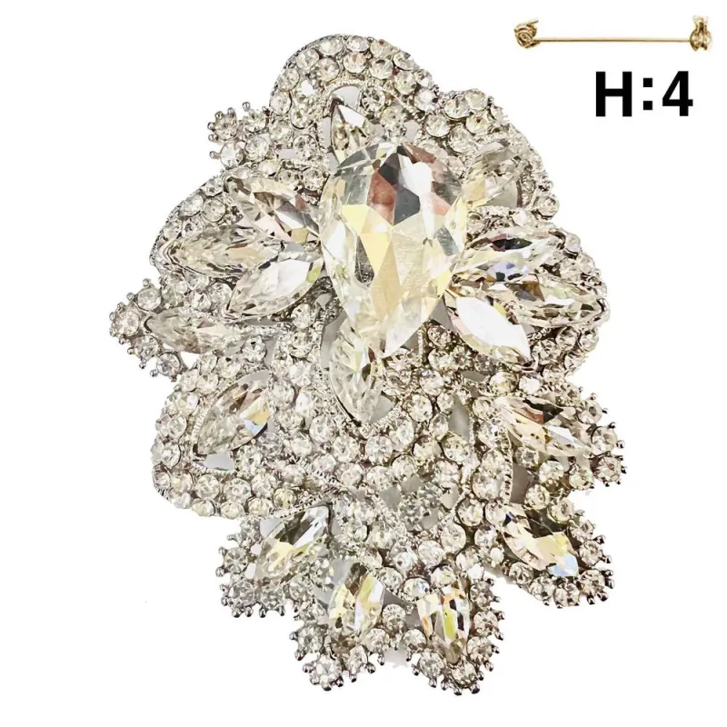 3 3/4" SILVER CLEAR Rhinestone Brooch ( 9112 RCL ) sold by Oh My Jewelry