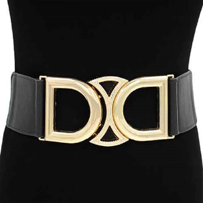 BLACK STRETCH BELT WITH GOLD D ( 1523 GDBK ) sold by Oh My Jewelry